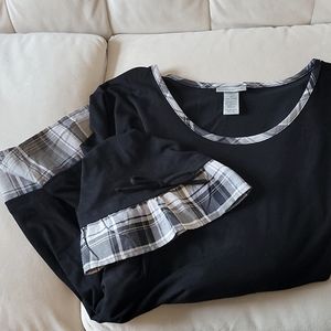 Tunic length Black shirt with grey/aid trim